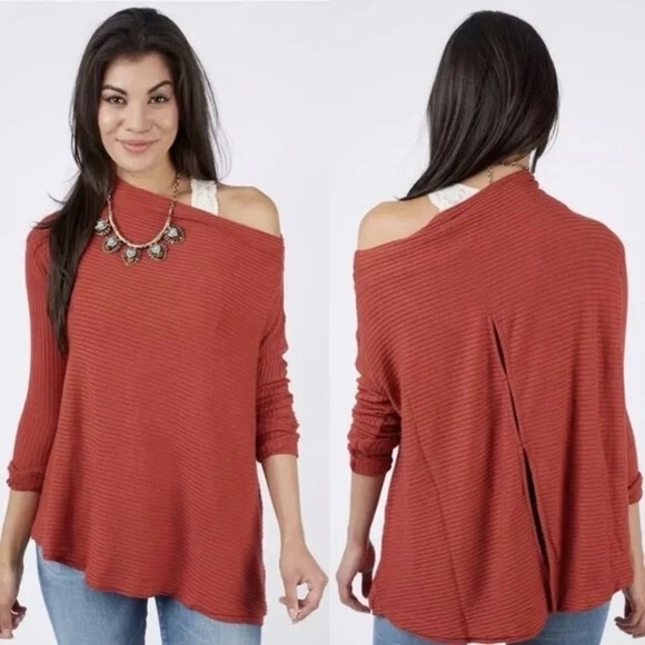We the Free Lover Ribbed Thermal Long Sleeve Rust Burnt Orange Size Small Top - Picture 2 of 10